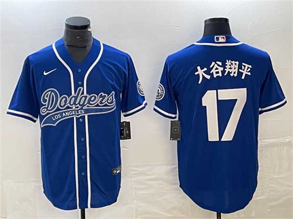 Mens Los Angeles Dodgers #17 Shohei Ohtani Blue Cool Base With Patch Stitched Baseball Jersey->los angeles dodgers->MLB Jersey